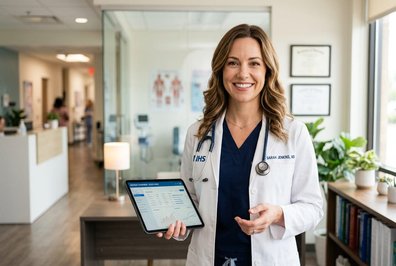 Doctor looking at digital device